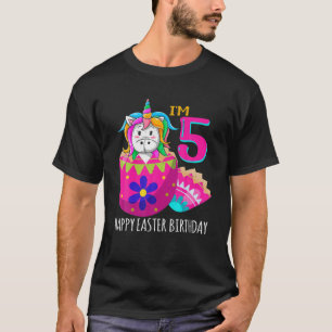 T-shirt Naissance de 5 ans Kawaii Unicorn Arc en ciel Pâqu