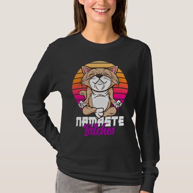 T-shirt Namaste Cat Yoga Positive Vibes Sarcastic (Devant)