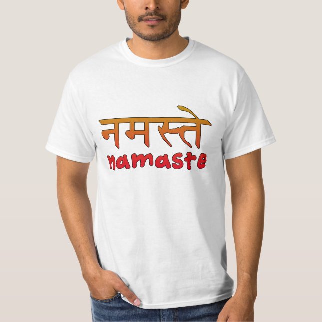T-shirt Namaste en manuscrit anglais et de Hindi (Devant)