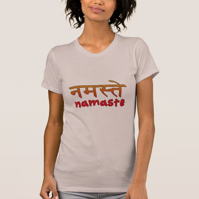 T-shirt Namaste en manuscrit anglais et de Hindi (Devant)