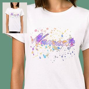 T-shirt Namaste pour Yoga Aquarelle rose Mauve Jaune Bleu