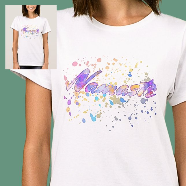T-shirt Namaste pour Yoga Aquarelle rose Mauve Jaune Bleu (Créateur téléchargé)