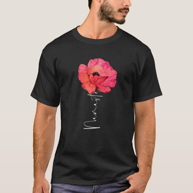 T-shirt Namaste Yoga Dit Aquarelle Rouge Populaire Fleur B (Devant)