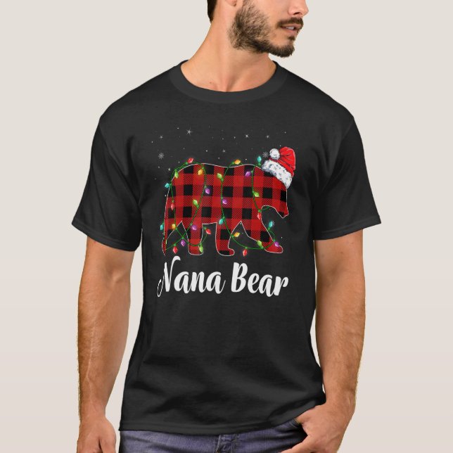 T-shirt Nana Bear Buffalo Red Plaid Matching Family Christ (Devant)