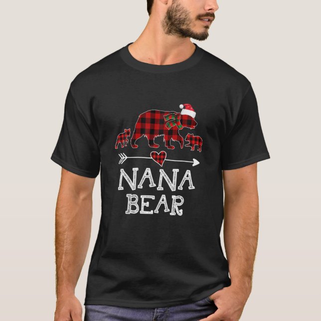 T-shirt Nana Bear Pajama de Noël Buffle Rouge Plaid (Devant)