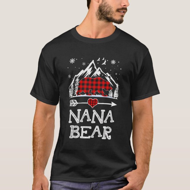 T-shirt Nana Bear Pajama de Noël Rouge Plaid Buffalo Famil (Devant)