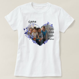 T-shirt Nana coeur de fleur avec petits-enfants Nom et pho