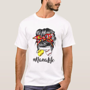 T-shirt Nana Life Messy Bun Cheveux Softball Baseball Mère