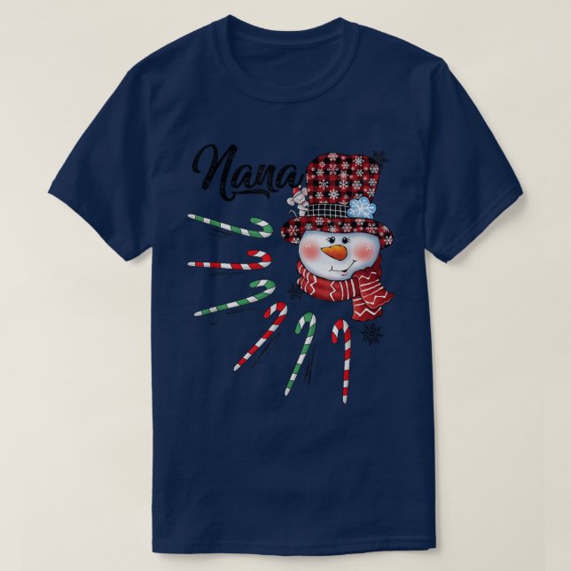 T-shirt Nana Snowman Sucre de canne Rouge Plaqué Chapeau N (Design devant)