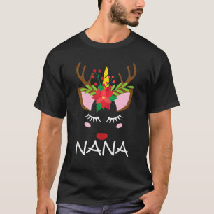 T-shirt Nana Unicorn Face Reindeer Fleur de Noël Famille