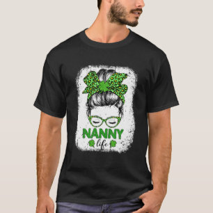 T-shirt Nanny Clover Messy Bun Leopard Funny St Patrick's