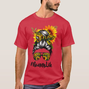 T-shirt Nanny Life Messy Hair Bun Sunflower Femmes Mère