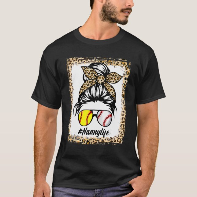 T-shirt Nanny Life Messy Leopard Bleached Cheveux Bun Mère (Devant)