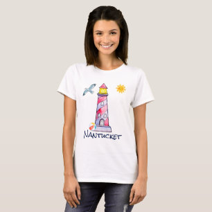 T-shirt Nantucket avec phare à aquarelle rouge