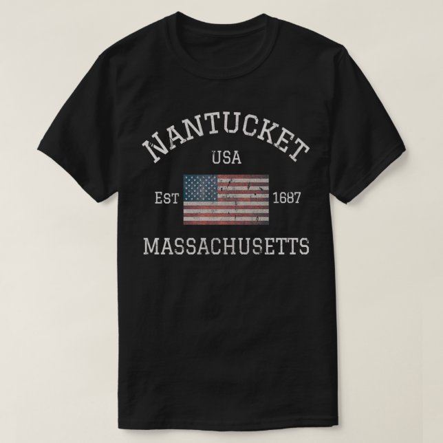 T-shirt Nantucket Massachusetts American Flag USA Travel V (Design devant)