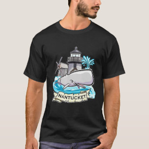T-shirt Nantucket Massachusetts Baleine Avec Phare Et