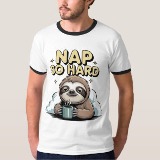 T-shirt Napper si dur paresseux avec le café isolé