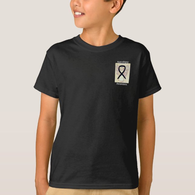 T-shirt Narcolepsy Black Awareness Ribbon Angel Custom Tee (Devant)