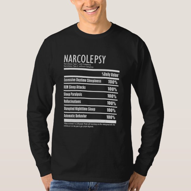 T-shirt Narcolepsy Nutrition Facts Style Symptômes (Devant)