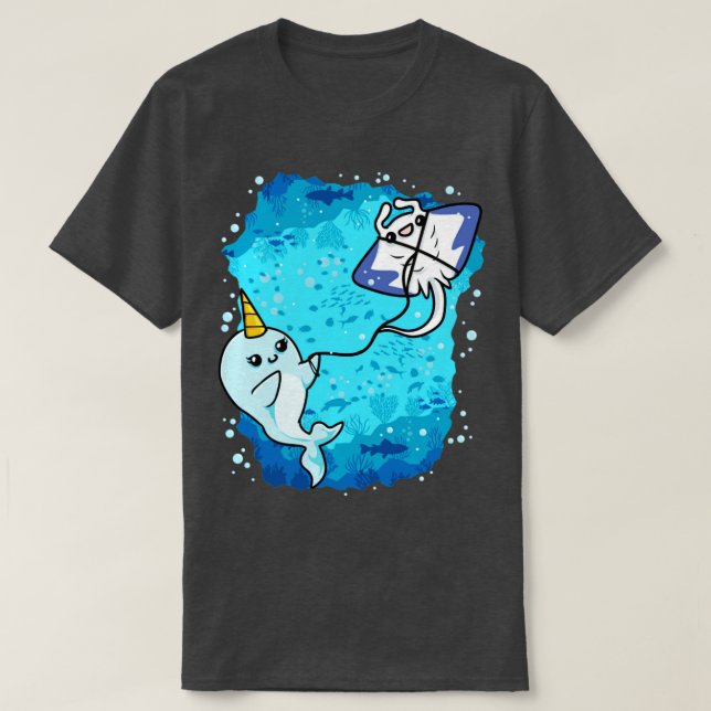 T-shirt Narwhal Flying Manta Ray Kite (Design devant)