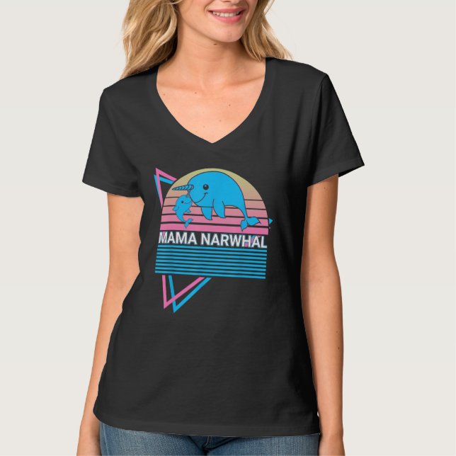 T-shirt Narwhal Mama Retro Mama Narwhal (Devant)
