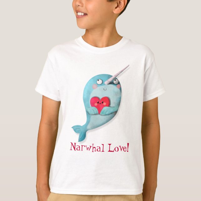 T-shirt Narwhal mignon avec le coeur (Devant)