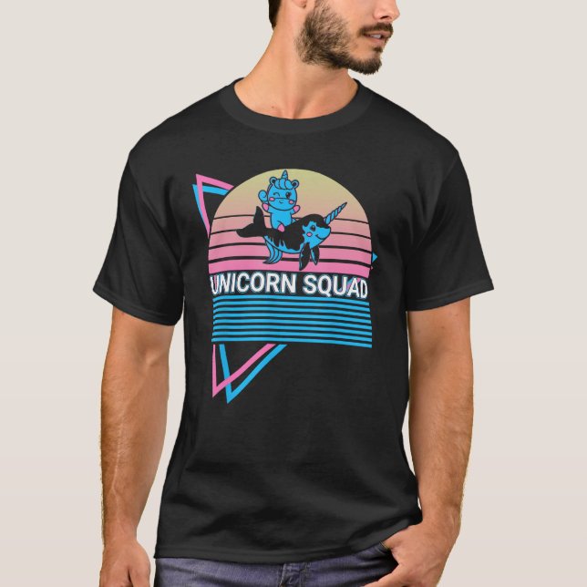 T-shirt Narwhal Retro Unicorn Squad (Devant)