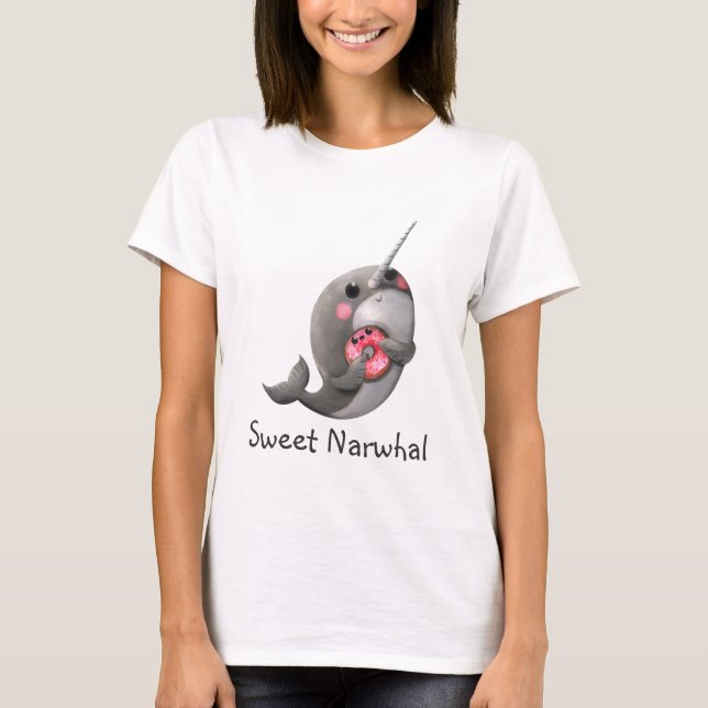T-shirt Narwhal timide avec le beignet (Devant)