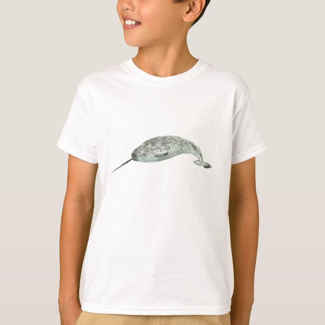 T-shirt Narwhal whale watercolor (Devant)