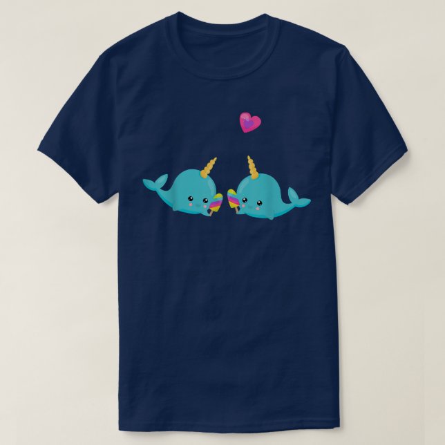 T-shirt Narwhals mangeant Popsicles arc-en-ciel Unicornes  (Design devant)