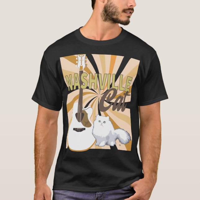 T-shirt Nashville Cat blanc Perse avec blanc F guitare (Devant)