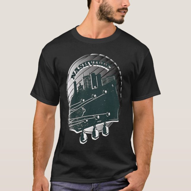 T-shirt Nashville Music Guitar USA Skyline Silhouette Outl (Devant)