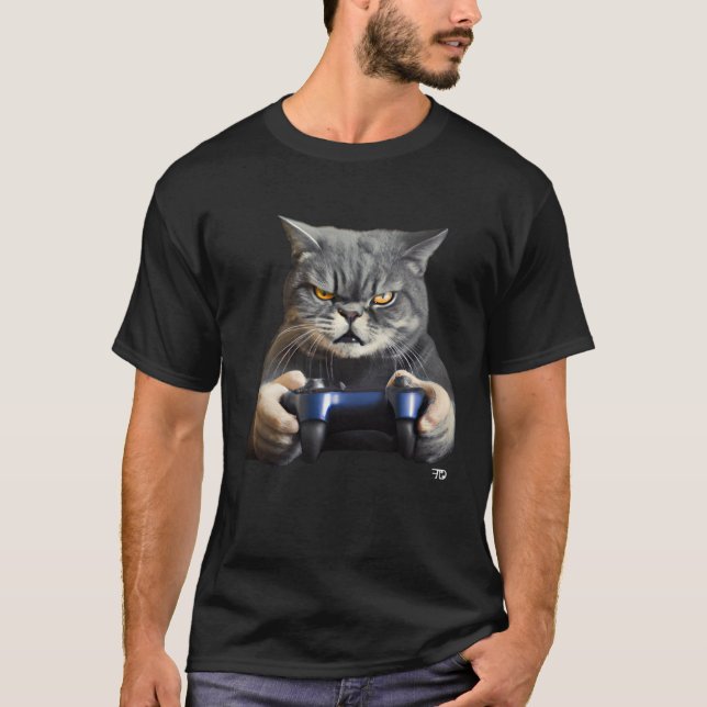 T-shirt Nasty Gaming Cat With An Evil Look. Gamer (Devant)