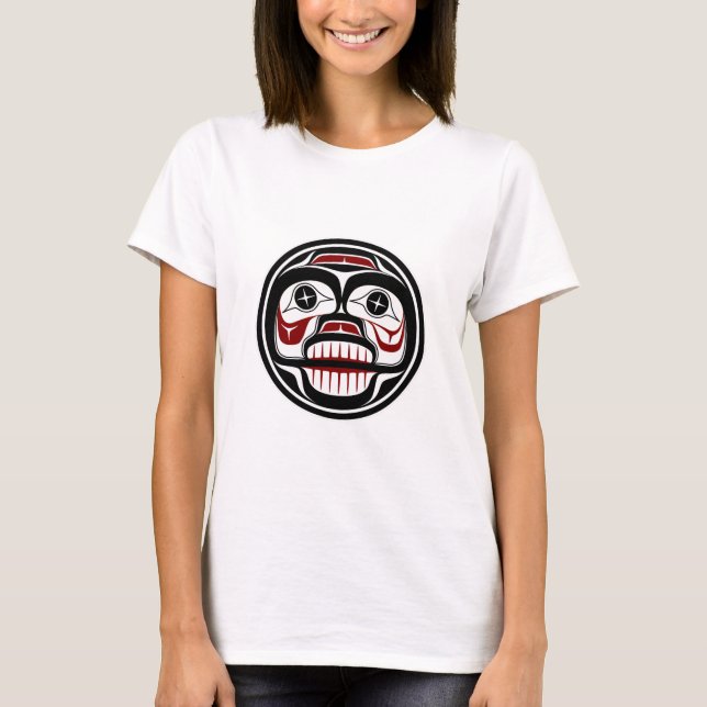 T-shirt Natif Américain Rouge Noir Haida Pleurant crâne (Devant)