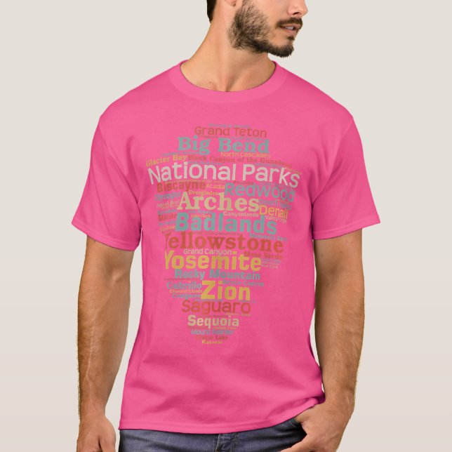T-shirt National Parks List Word Cloud Camping Hiking (Devant)