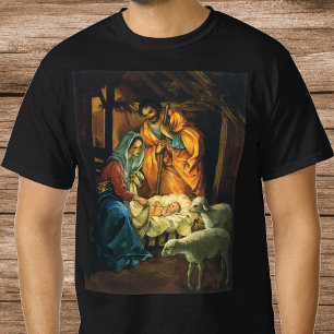T-shirt Nativité de Noël Vintage, Baby Jesus in Manger