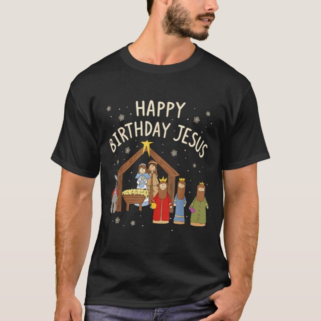 T-shirt Nativity Happy Birthday Jesus Christmas Christian  (Devant)