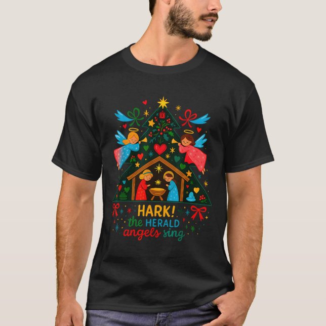 T-shirt Nativity Hark The Herald Angels Sing Cute Christma (Devant)