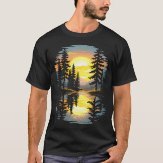 T-shirt Nature Arbres Reflet Coucher de soleil Forêt Extér