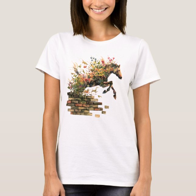 T-shirt Nature Botanique Cheval Floral Jumping (Devant)