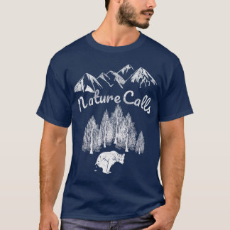 T-shirt Nature Calls Pooping Bear Blaze Orange Hunting