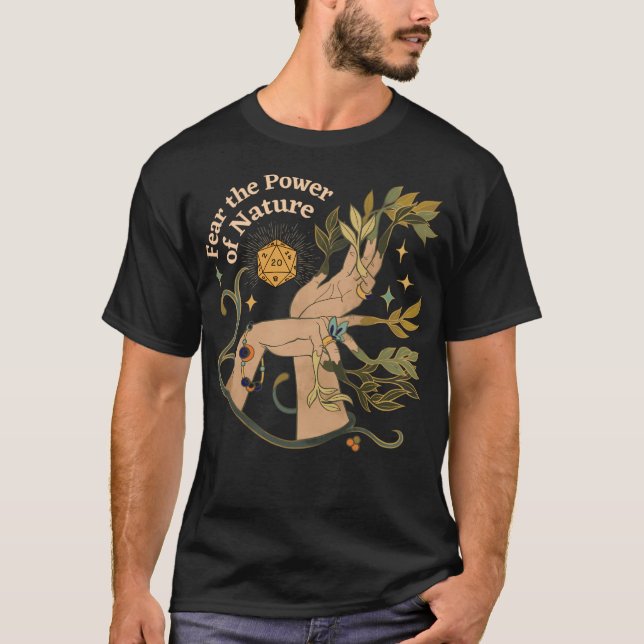 T-shirt Nature Druid Dnd Dice Botanique Mains Et Étoiles F (Devant)