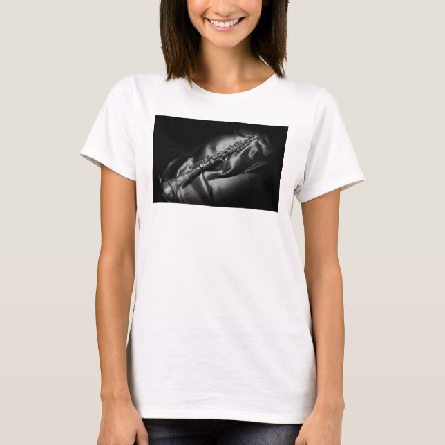 T-shirt Nature morte de clarinette ancienne, N&B (Devant)
