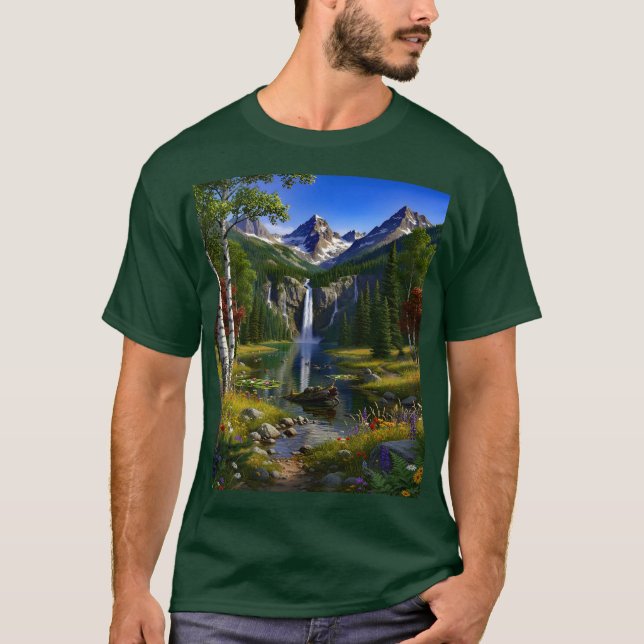 T-shirt Nature Scenery Mountains Waterfalls Lake Pond (Devant)