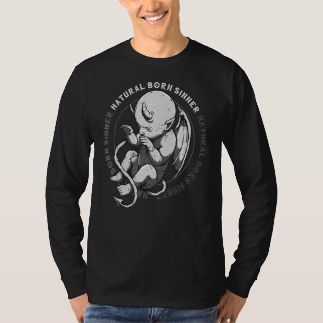 T-shirt Naturel Born Sinner Devil Baby Grunge Goth Emo Pun (Devant)