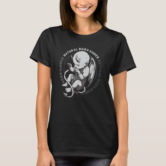 T-shirt Naturel Born Sinner Devil Baby Grunge Goth Emo Pun (Devant)