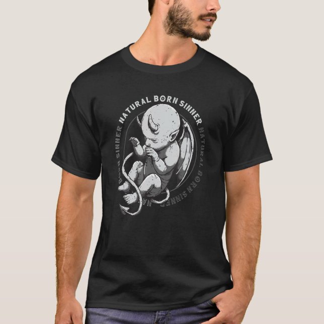 T-shirt Naturel Born Sinner Devil Baby Grunge Goth Emo Pun (Devant)