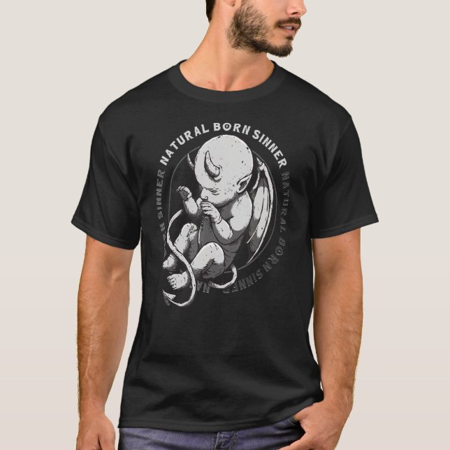 T-shirt Naturel Born Sinner Devil Baby Grunge Goth Emo Pun (Devant)