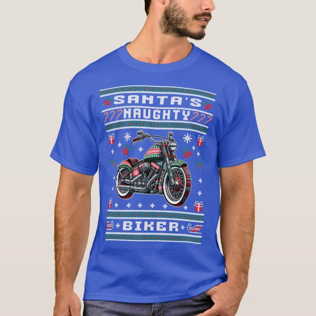 T-shirt Naughty Biker Ugly Christmas Sweater (Devant)