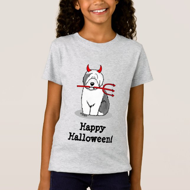 T-Shirt Naughty Devil Old English Sheepdog (Gris 1) (Devant)